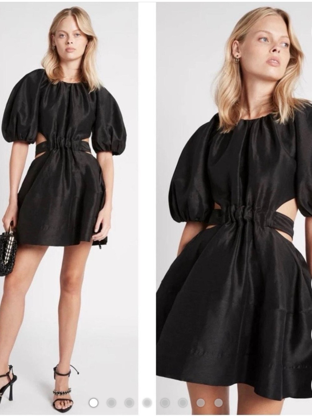 Aje Black Puff-Sleeve Cutout Mini Dress